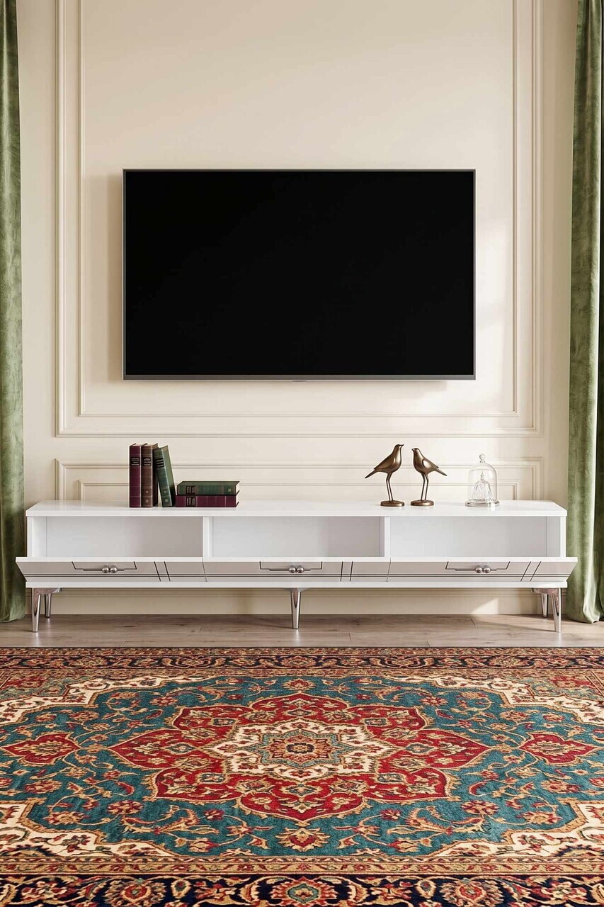 Comoda TV, Hanah Home, Ilay, 180x41x30 cm, Alb / Argintiu — imaginea 4