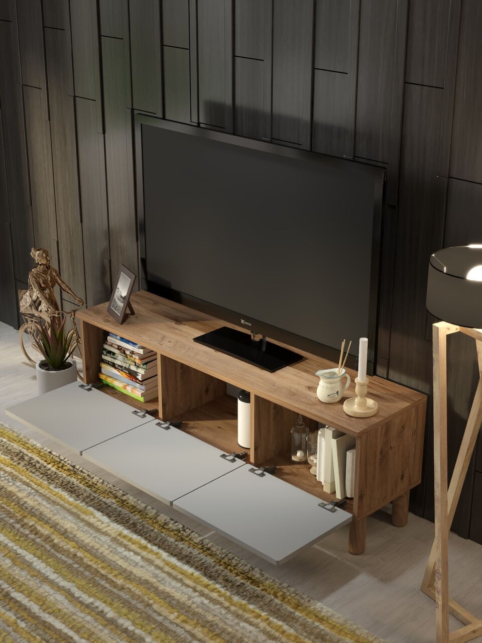 Comoda TV, Hanah Home, Serenta 135, 135x47x35 cm, PAL, Pin Atlantic / Alb - view 3