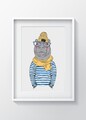 Tablou decorativ Hippo, Oyo Kids, 29x24 cm, lemn/MDF, multicolor