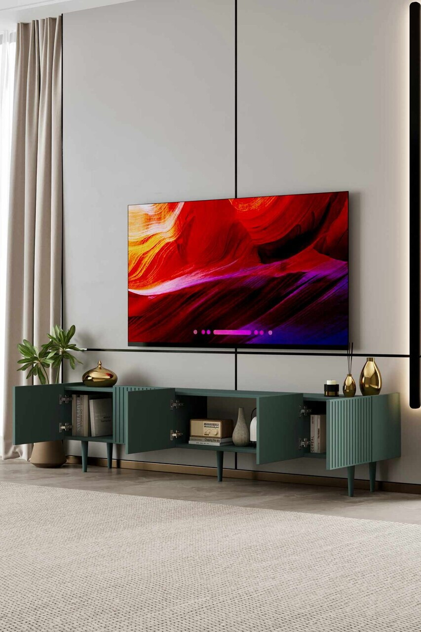Comoda TV, Hanah Home, Capella 200, 200x50x29 cm, MDF, Verde - view 3