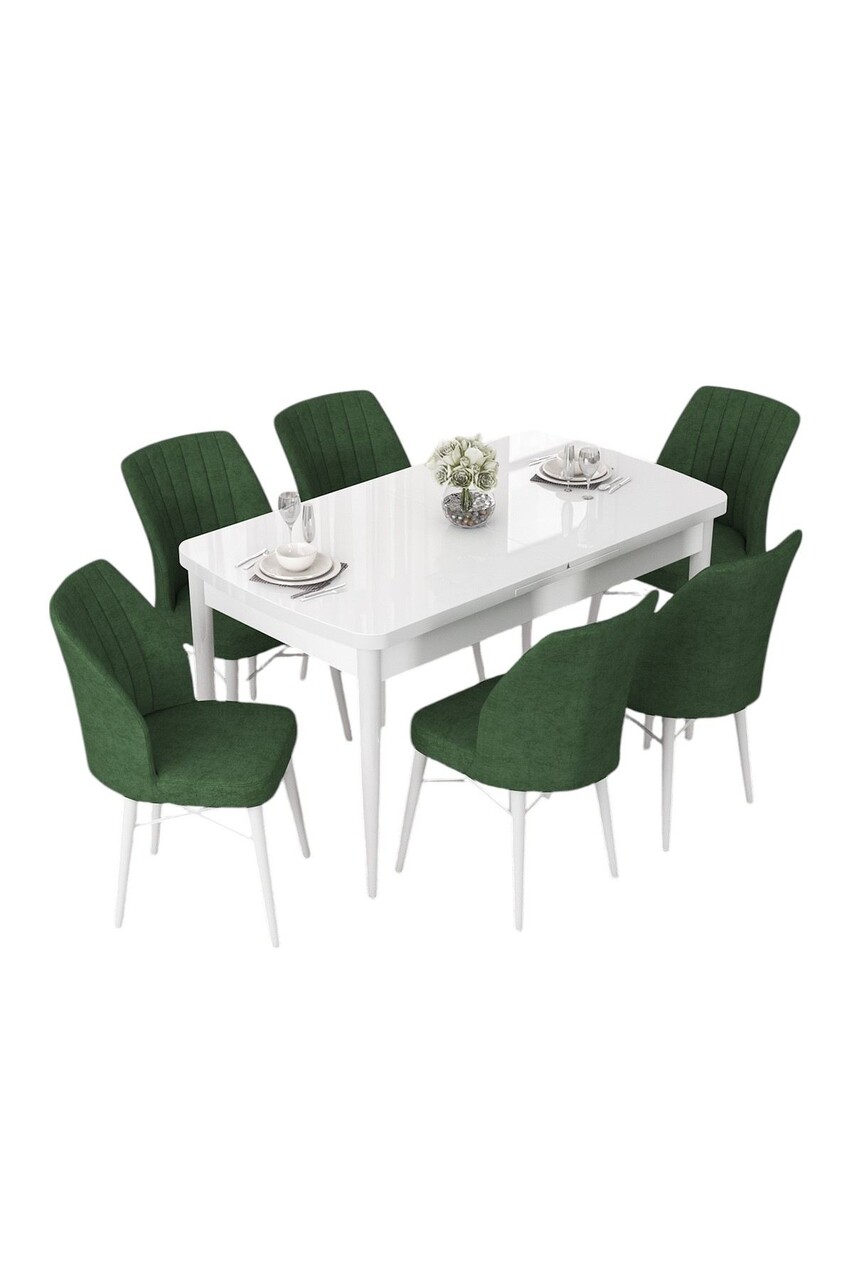 Set masa extensibila si scaune, Hanah Home, Nef, Alb / Kaki - imagine 2