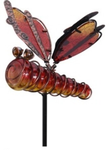 Poza Lampa de gradina Dragonfly, 20x6x105 cm, metal, rosu