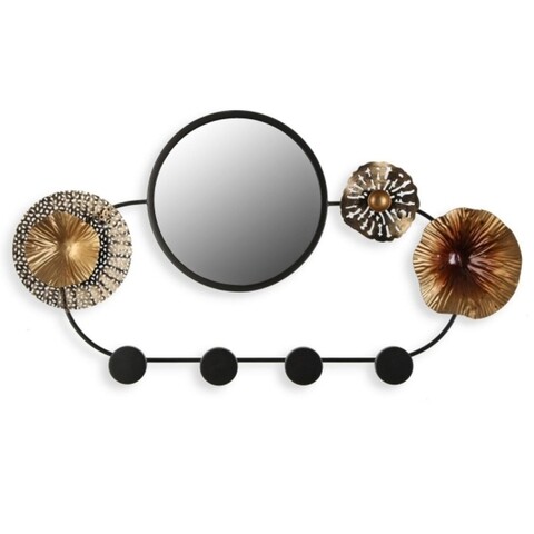 Cuier decorativ cu oglinda, Versa, Poer, 56.5 x 5.5 x 30 cm, metal/mdf, maro/negru mezoni.ro