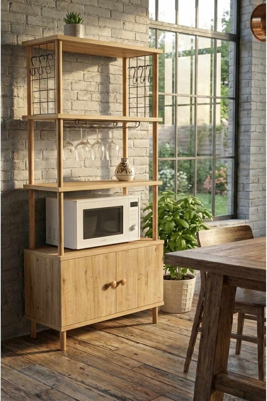 Dulap pentru bucatarie, Hanah Home, Pk09Pk, 60x140x30 cm, PAL, Maro — imaginea 2