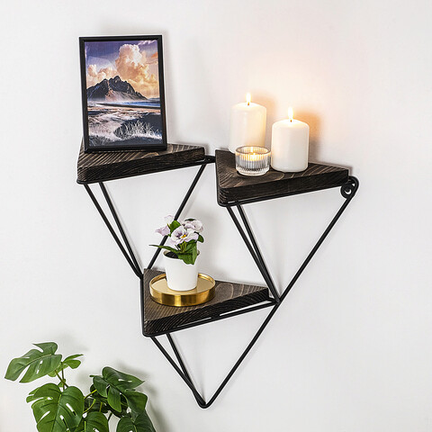 Raft de perete, Cerritos, Freesia, 57x45x15 cm, Negru / Nuc Inchis Cerritos