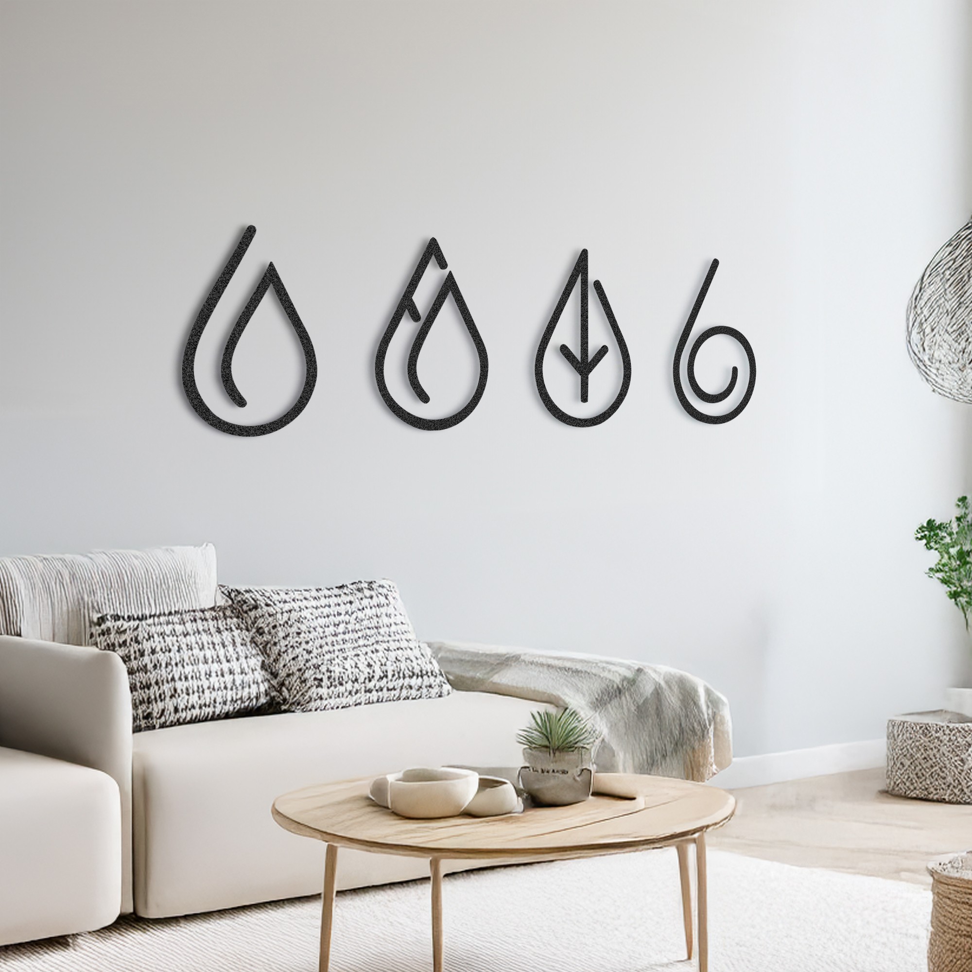 Set de accesorii decorative de perete din metal, RT-FELMNT-014, Dimensiune: 39 x 25 cm (4 bucăți), Negru