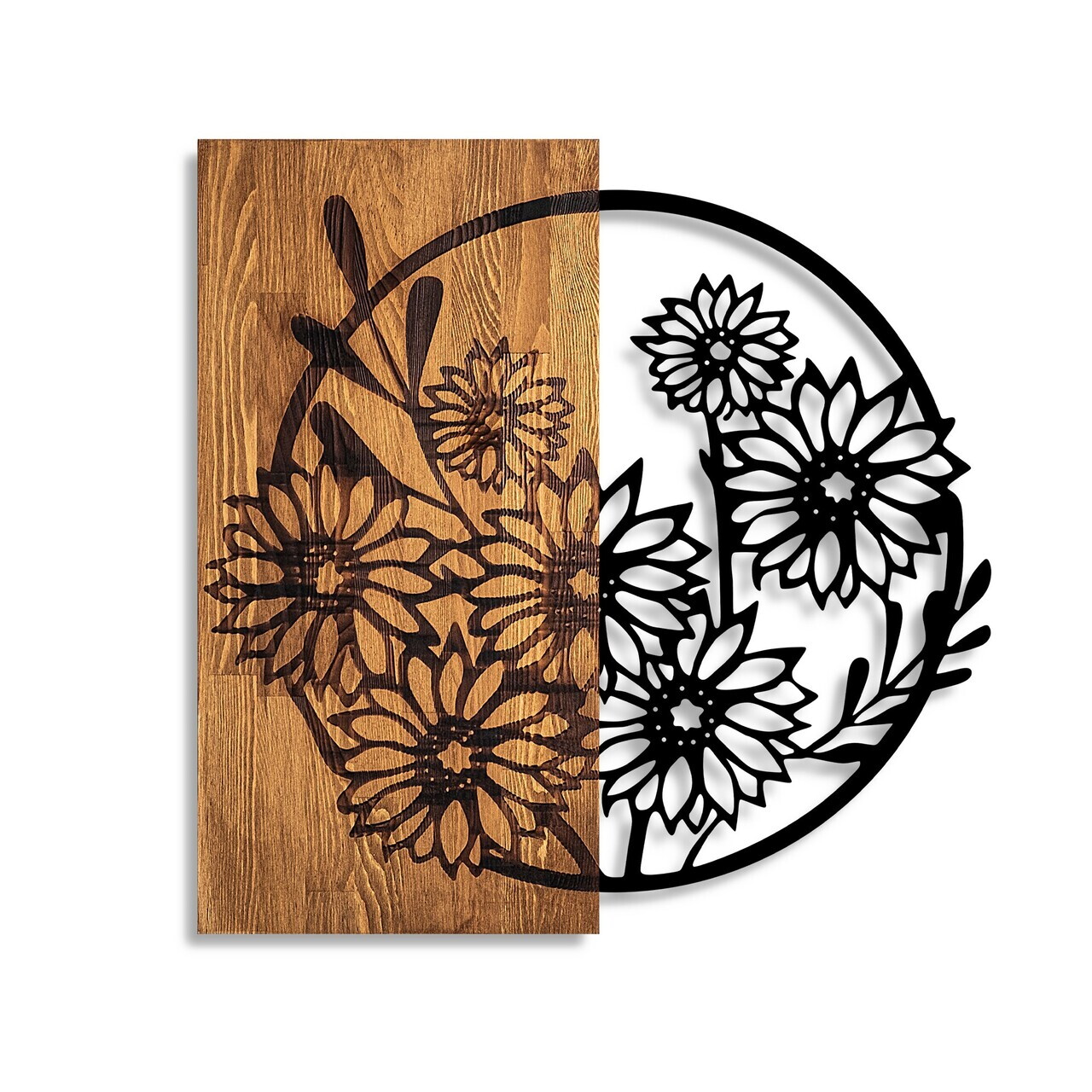 Decoratiune de perete, Flowers 1, Dimensiune: 57 x 57 cm, Nuc / Negru — imaginea 5