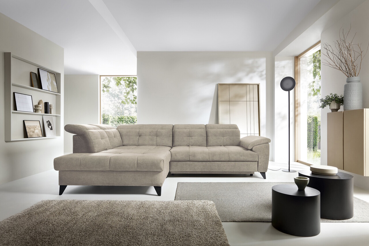 Coltar extensibil stanga 5 locuri ELTAP, LT-20RAQ, Inferne, 297x210x107 cm, lemn/poliester, bej deschis