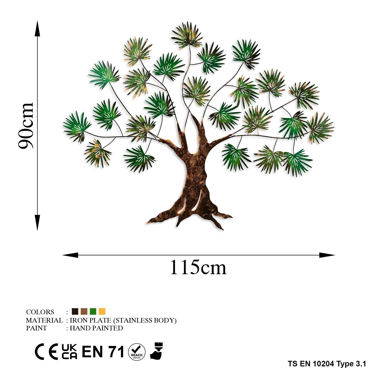 Decoratiune de perete, Maple, Metal, Dimensiune: 115 x 90 cm, Verde/Maro