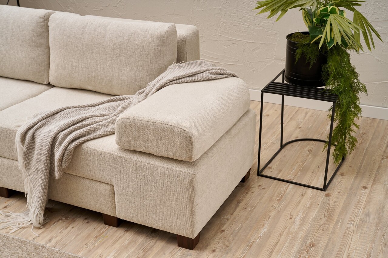 Canapea extensibila cu 3 locuri, Balcab Home, 825BLC4309, Lemn, Crem - 2 | YEO