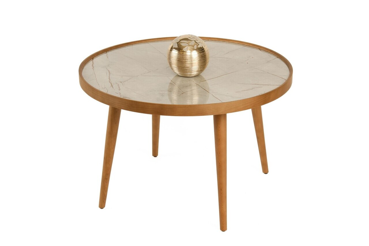 Masuta de cafea, Hanah Home, Polen 80, 80x48x80 cm, LEMN MASIV DE FAG, Nuc / Marmură gri — imaginea 2