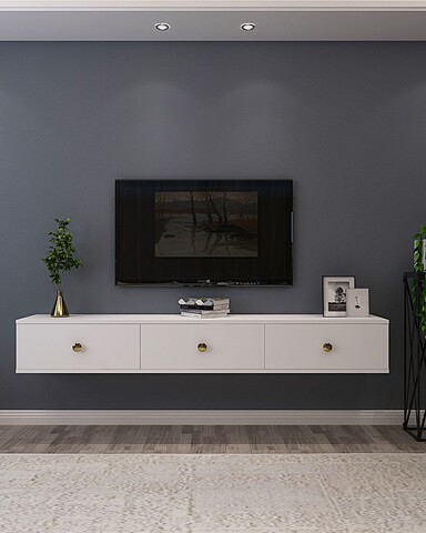 Comoda TV, Hanah Home, Zuzu 180, 180x25.6x29.6 cm, PAL , Alb