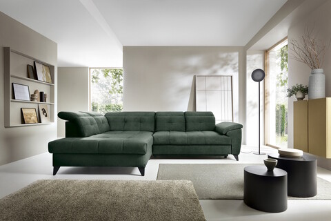 Coltar extensibil stanga 5 locuri ELTAP, LT-35RAQ, Inferne, 297x210x107 cm, lemn/poliester, verde inchis