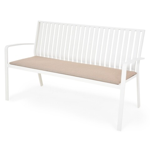 Bancheta cu 2 locuri miami, 150x68x88 cm, alb/kaki