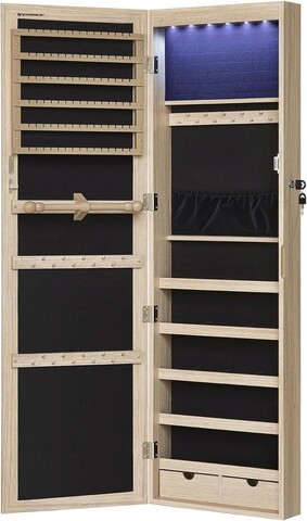 Cabinet pentru bijuterii cu oglinda si fixare usa/perete Vasagle, 36.7 x 10 x 120 cm, PAL, maro
