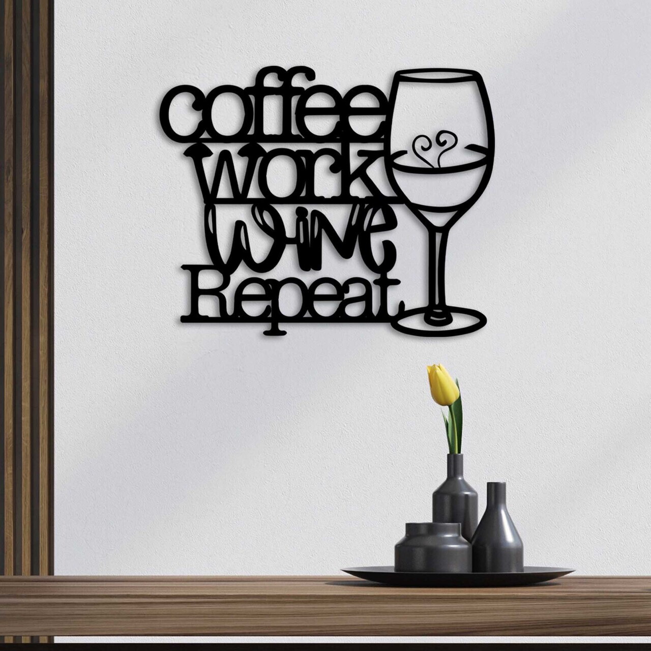 Decoratiune de perete, Coffee Repeat, Dimensiune: 50 x 40 cm , Negru