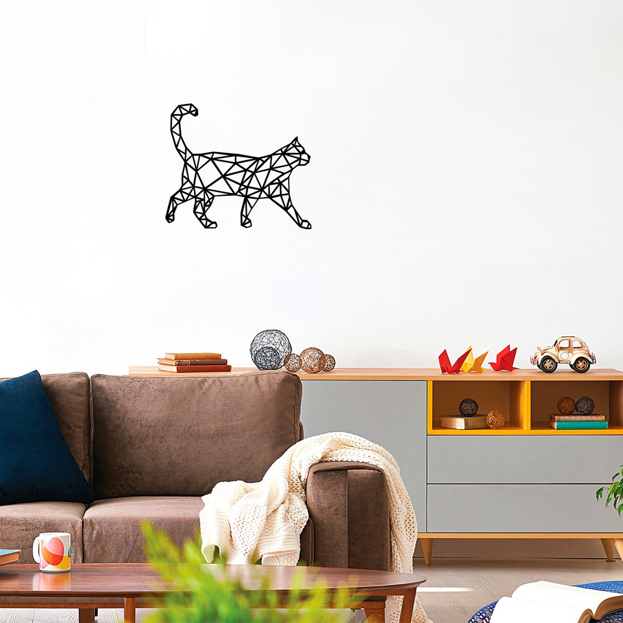 Decoratiune de perete, Kedi 5, Lemn, Dimensiune: 56 x 48 cm, Negru