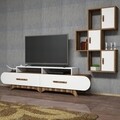 Comoda TV cu 2 rafturi, Hommy Craft, Flora S, pal melaminat, nuc/alb