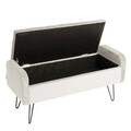 Bancheta cu spatiu pentru depozitare Venlo, Homla, 96x39x45 cm, catifea din poliester/metal, crem/negru