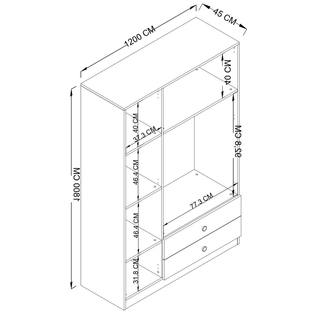 Dulap pentru haine, Miwood, Yaman 1600-027, 120x181x45 cm, PAL, Maro