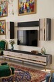 Comoda TV, Hanah Home, Ilay, 180x41x30 cm, Antracit / Travertin / Auriu