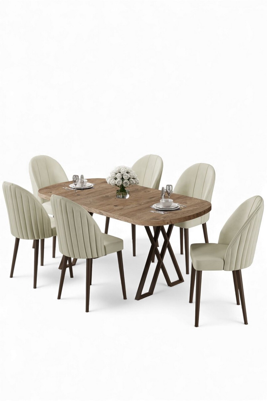 Set masă și scaune (7 piese), Hanah Home, Kaye, Pin Atlantic / Crem - view 2