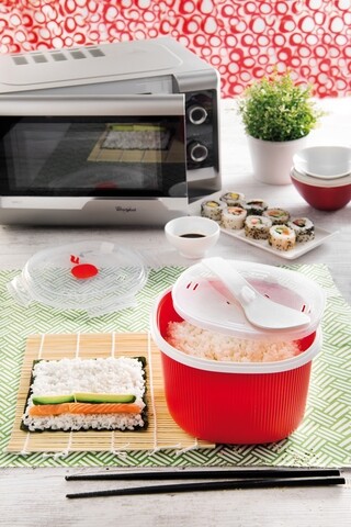 Recipient preparare orez in cuptorul cu microunde, Snips Rice&Grain Cooker, 2.7 L, polipropilena, rosu