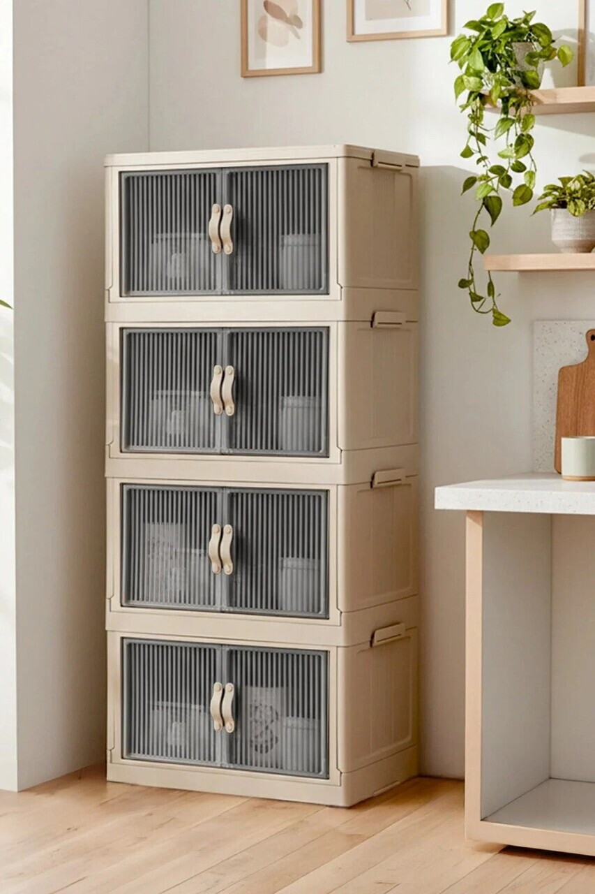 Dulap multifuncțional din plastic, Hermia, 430KSV4456, PLASTIC, Rafturi numeroase, Maro