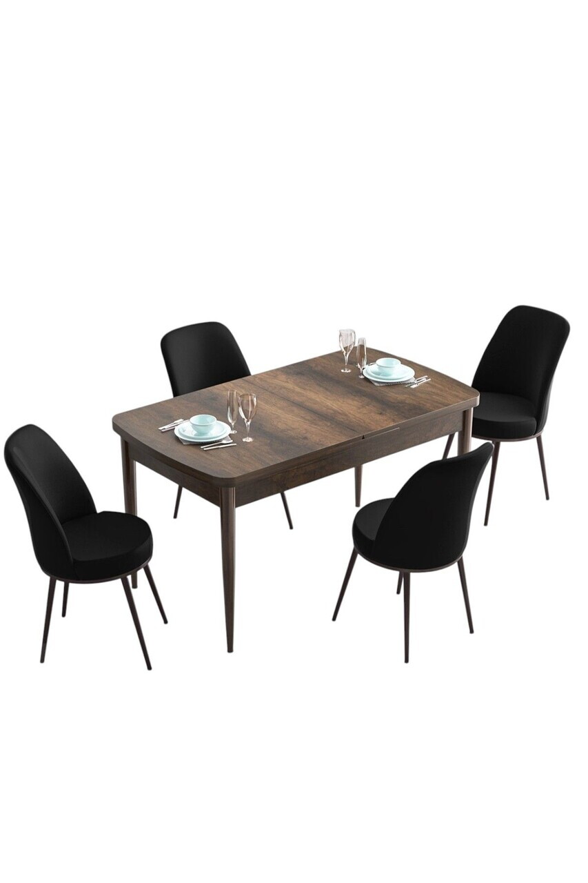 Set masa extensibila si scaune (5 piese), Hanah Home, Han, Model baroc din lemn / Negru — imaginea 2