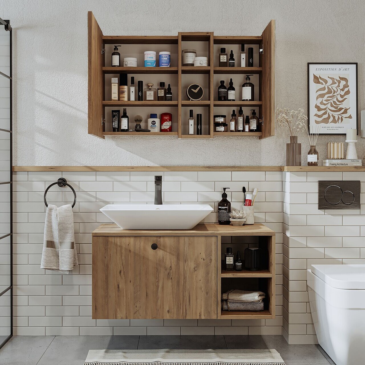 Set Dulap de Baie cu Chiuvetă și Oglindă (2 Piese), Hanah Home, 2486, MDF, Maro — imaginea 4