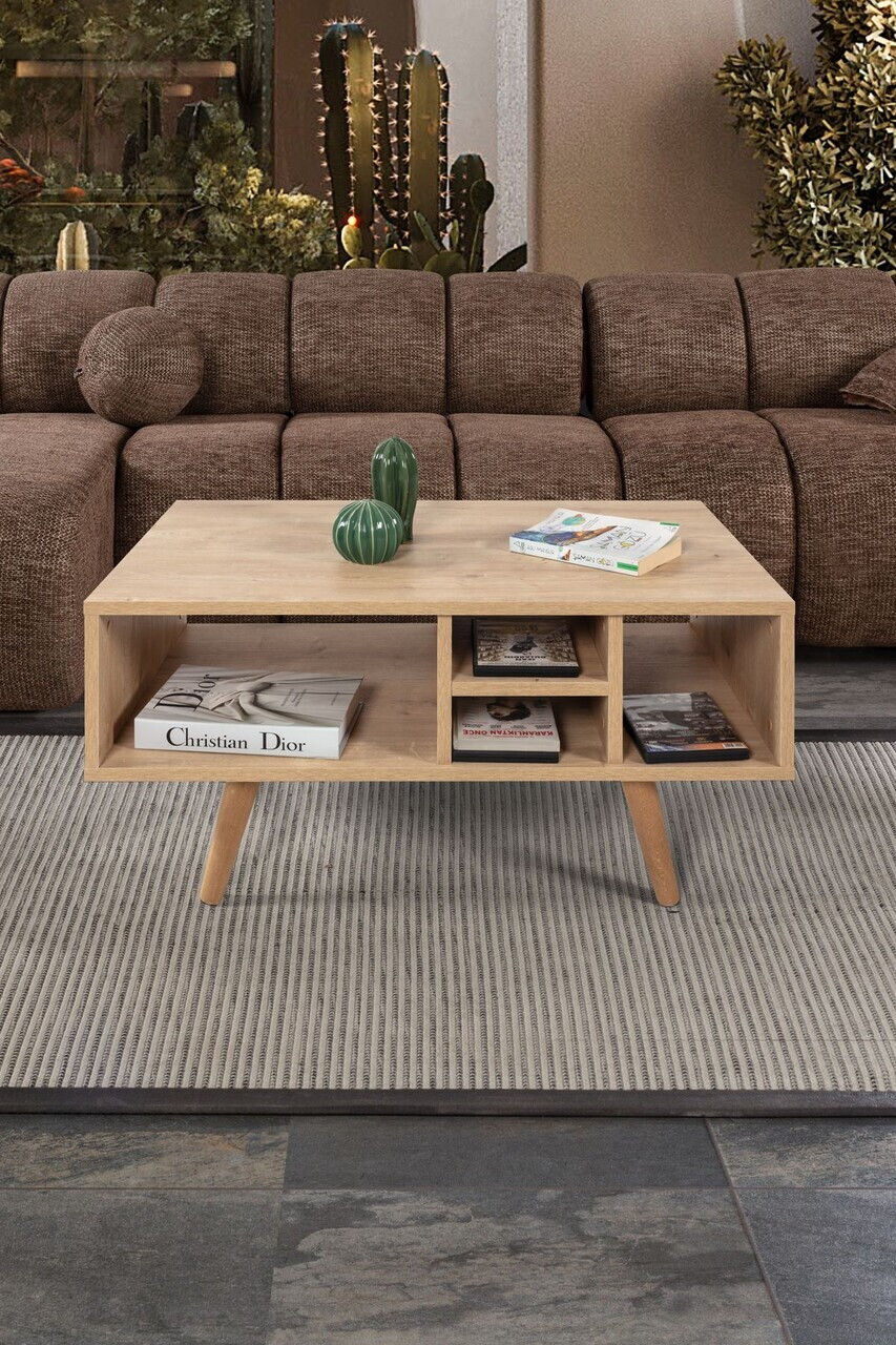 Masuta de cafea, Hanah Home, Sina 2022, 90x43x55 cm, PAL, Maro — imaginea 2
