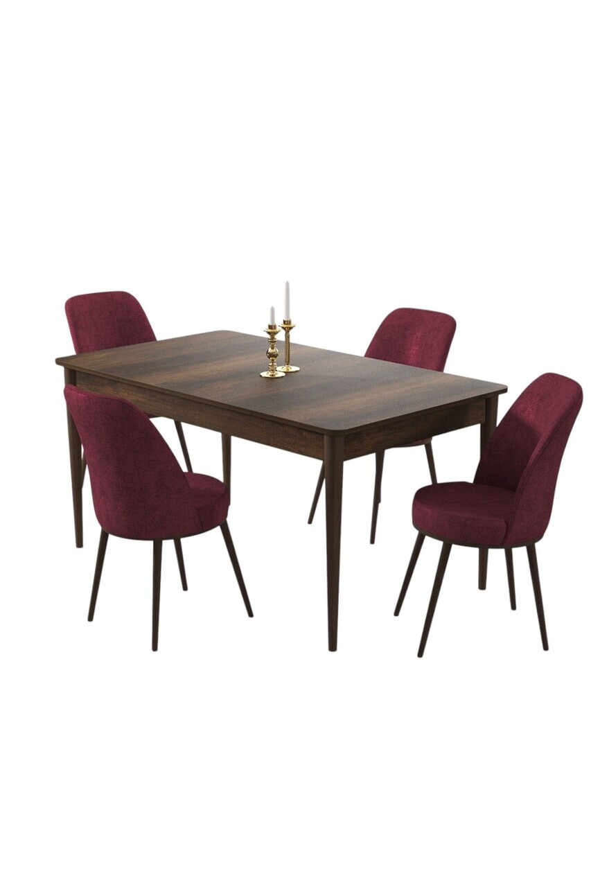 Set masa si scaune (5 piese), Hanah Home, Pir, Model baroc din lemn / Burgundia — imaginea 2