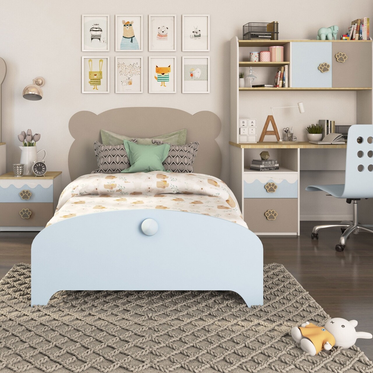 Pat 120x200 Cm Cu Somiera Inclusa, Teddy, L.206 L.130/140 H.103, Mdf, Multicolor