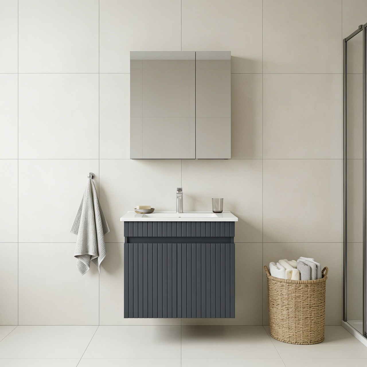 Set Dulap de Baie cu Chiuvetă și Oglindă (2 Piese), Hanah Home, Tivoli 65, Antracit mat