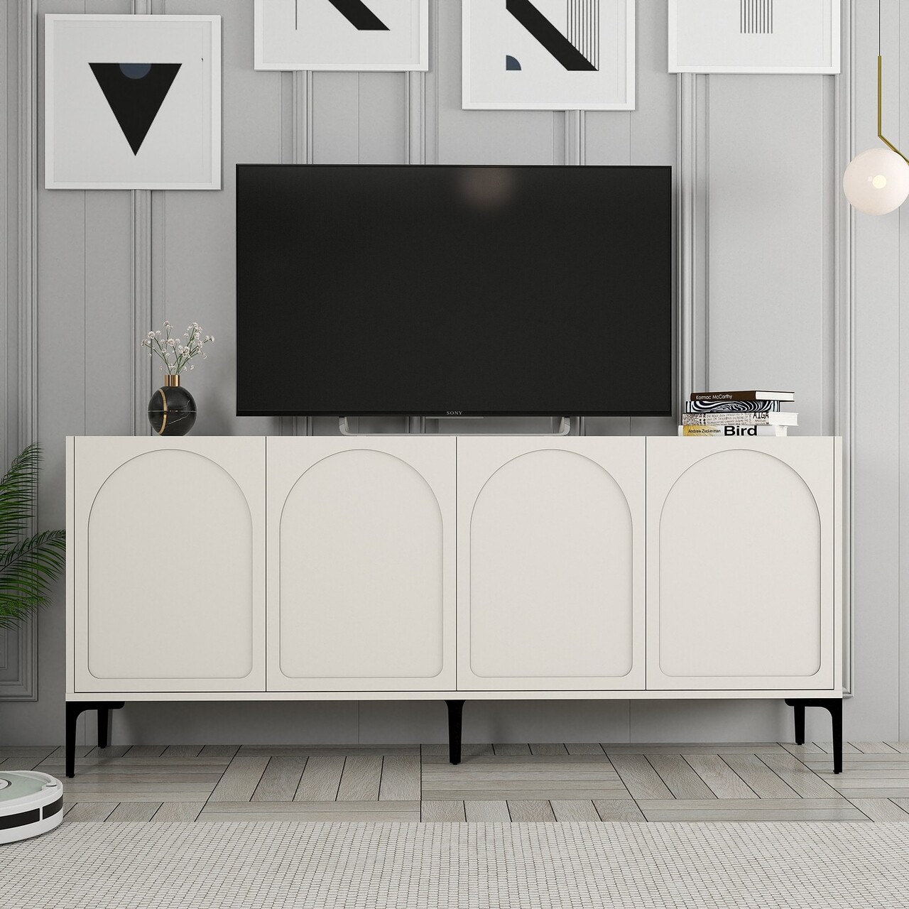 Consola, Hanah Home, Lyon 79, 180x79x35 cm, Crem/Negru - view 6