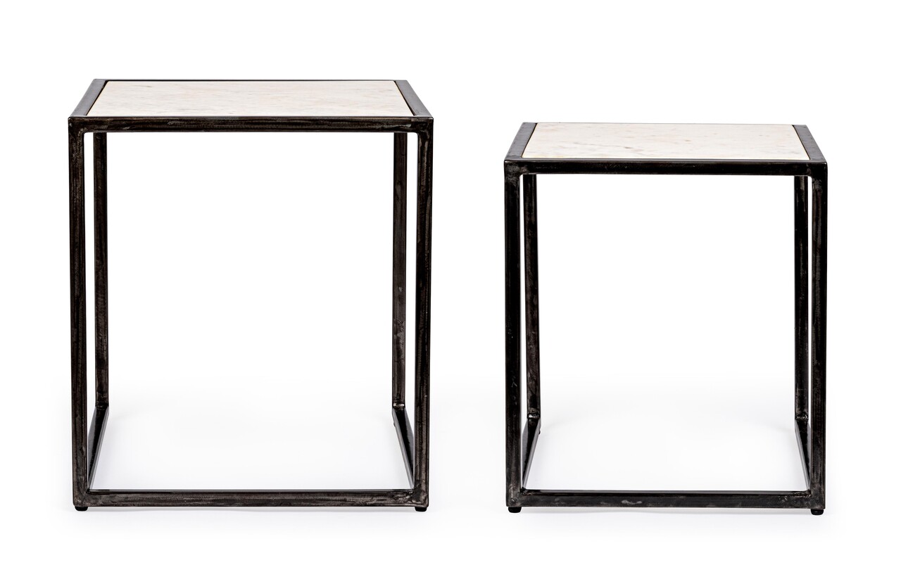 Set 2 masute de cafea Lambeth, Bizzotto, 45x45x50 cm, otel/marmura - 1 | YEO