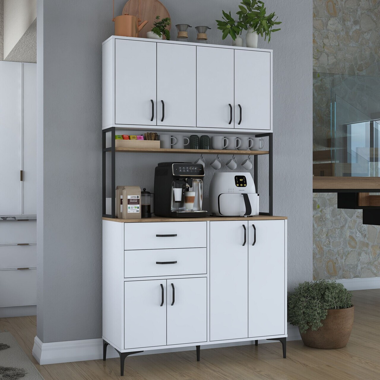 Dulap multifunctional, Hanah Home, JE213, 120x218.6x45 cm, PAL melaminat, Alb/Maro - view 3