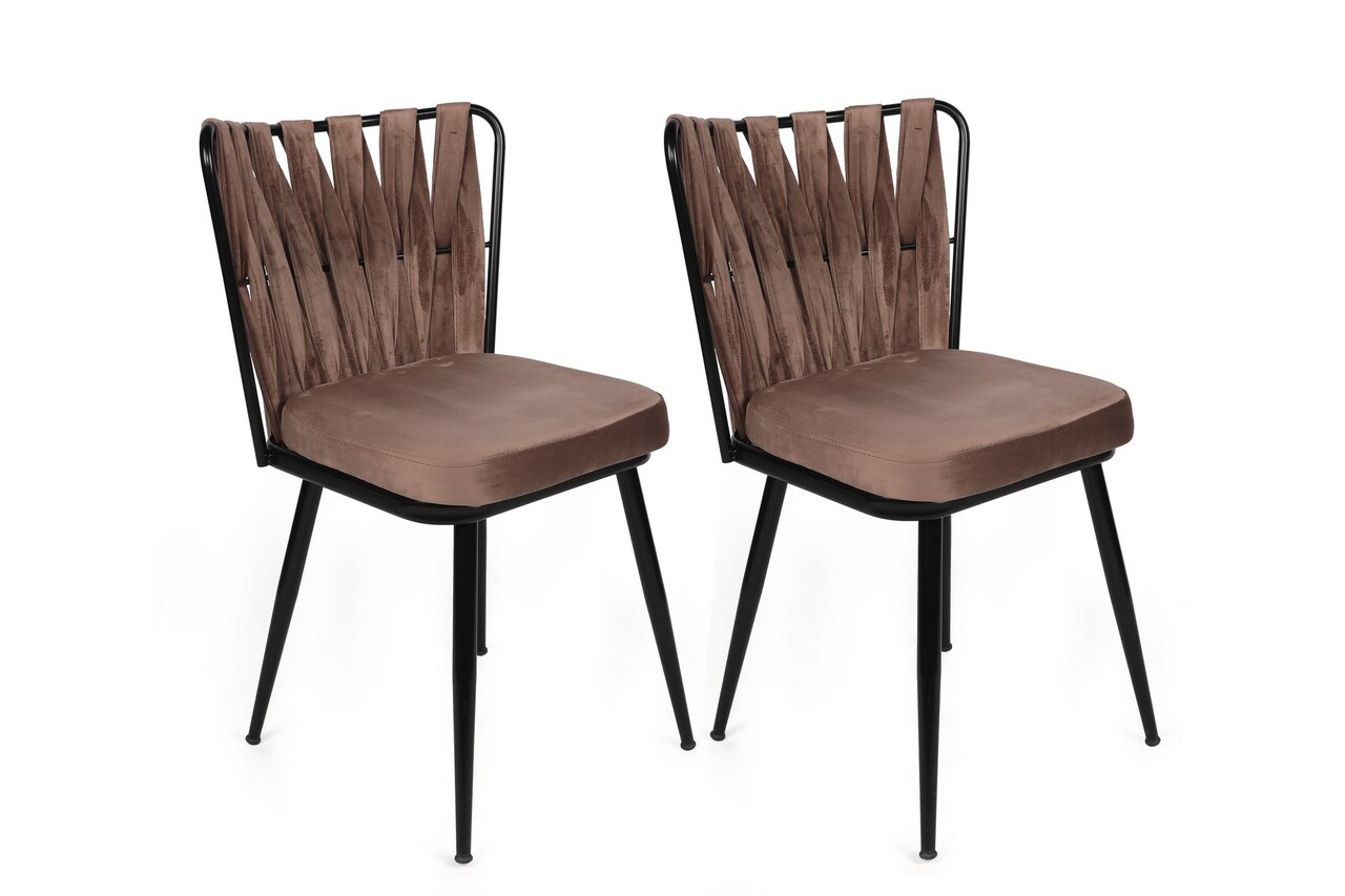 Set de scaune, Nmobb, Kuşaklı-233 V2, Metal, Maro deschis / Negru
