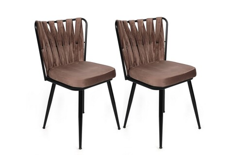 Set scaune 2 piese, Nmobb, Kuşaklı-233 V2, Metal, Maro deschis / Negru