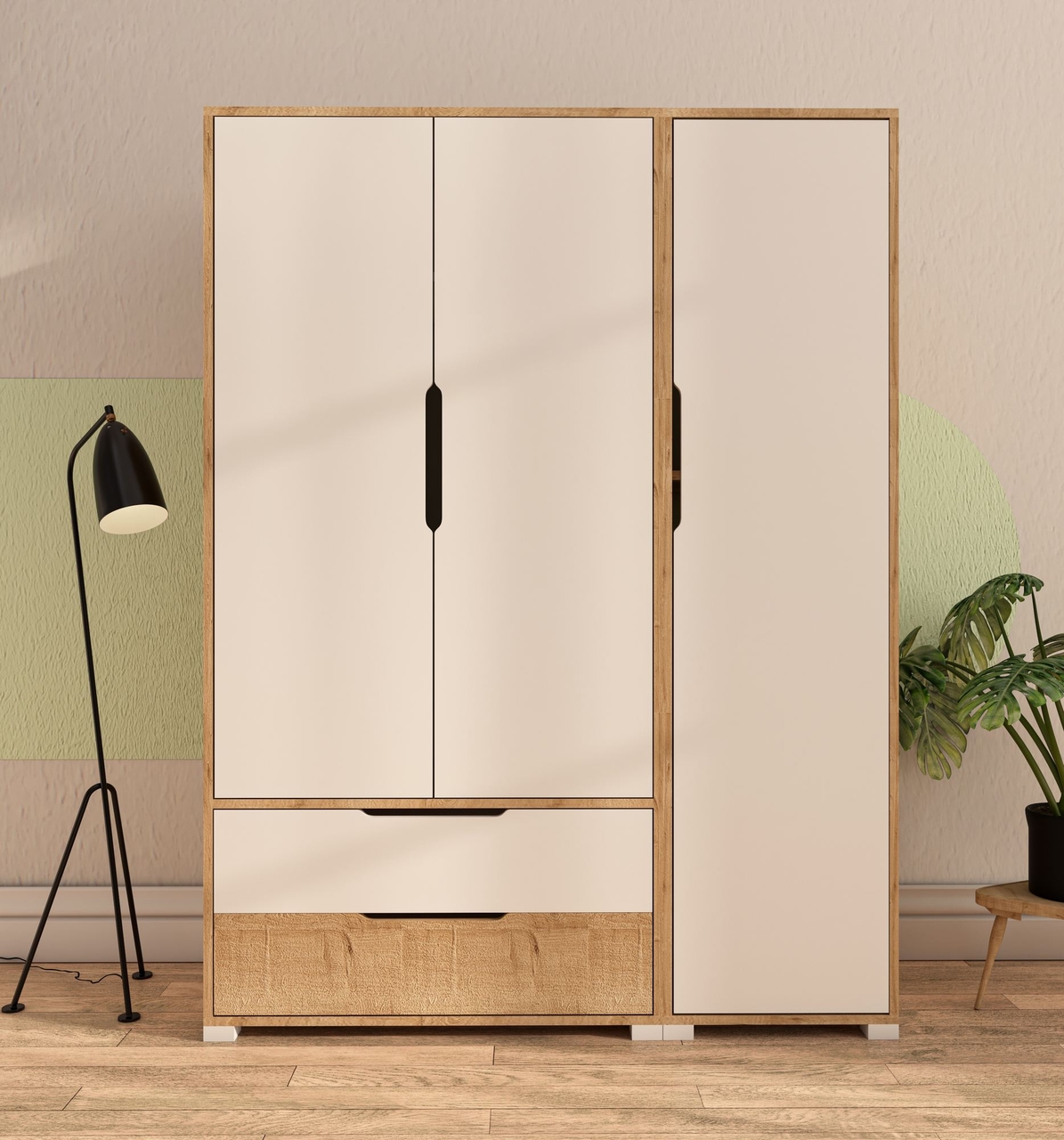 Dulap pentru haine, Hanah Home, Flora 137, 137x183x45 cm, PAL, Stejar Safir / Alb