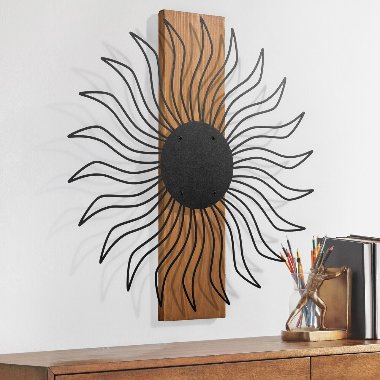 Decoratiune de perete, Solis, Cadru: Lemn (Grosime: 2 cm), Nuc negru