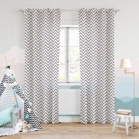 Draperie Zygzak Szara, Fashion Goods, 140x250, poliester, alb/gri
