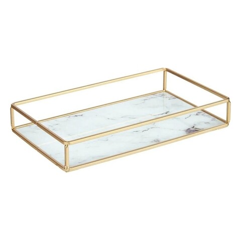 Tava pentru servire Marble, Gift Decor, 15 x 25 x 4 cm, sticla/metal, alb/auriu Accesorii