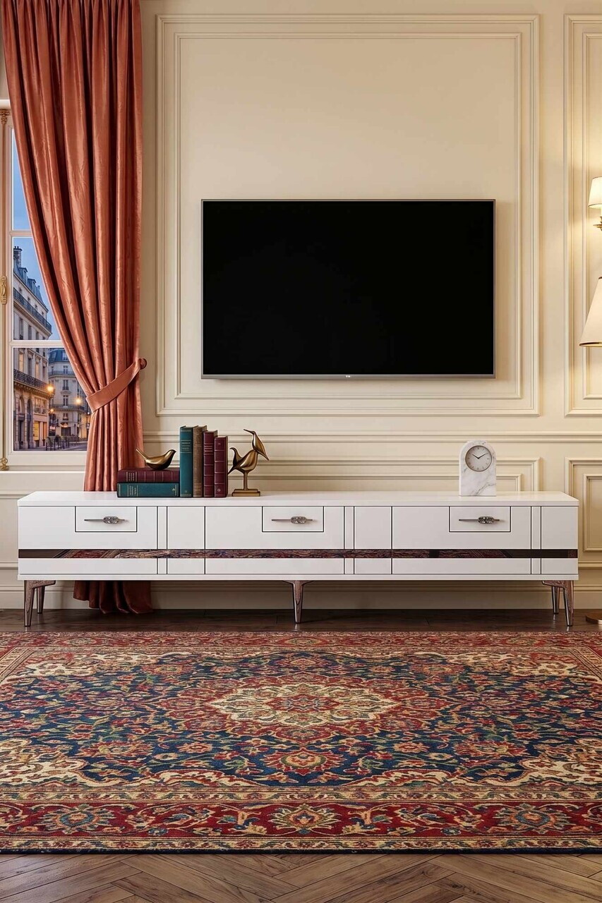 Comoda TV, Hanah Home, Ilay, 180x41x30 cm, Alb / Argintiu — imaginea 2