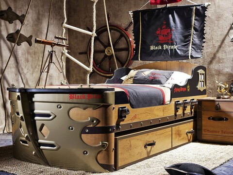Pat pentru copii Ship, Çilek, Pirate Ship Bed (S-90X190), 105x183x241 cm, Multicolor Çilek