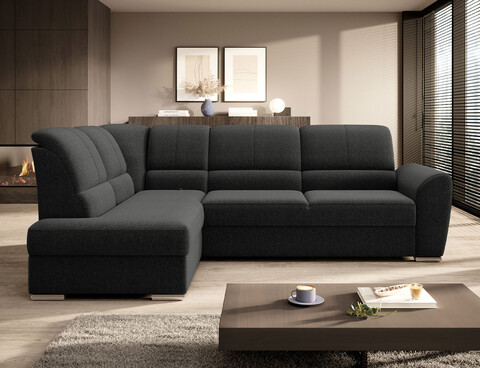Coltar extensibil stanga 3 locuri ELTAP, LT-04FL, Siber, 270x186x93 cm, lemn/poliester, gri inchis
