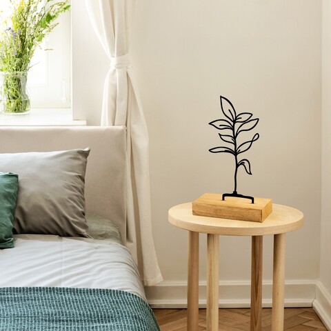 Decoratiune, Sapling, 28x8x17 cm, Metal, Lemn/Negru