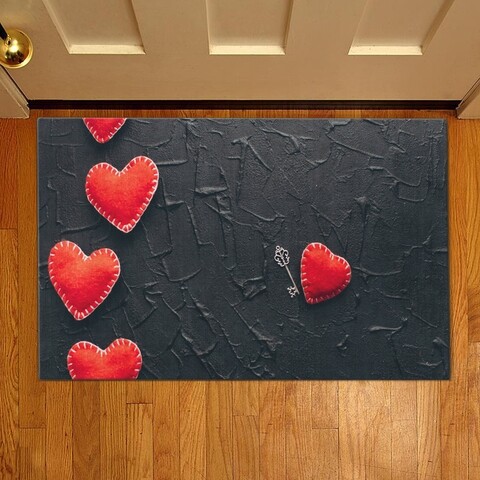 Covoras de intrare hearts, casberg, 38x58 cm, poliester, rosu/gri