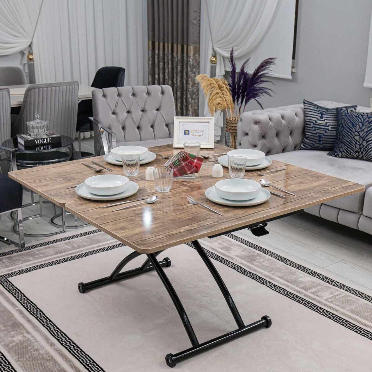 Masuta de cafea, Hanah Home, Juppo Ext, MDF, Antic / Negru — imaginea 3