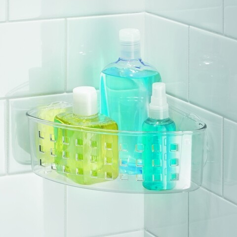 Suport de colt pentru accesorii baie basic, idesign, 23x18x9 cm, cu ventuze